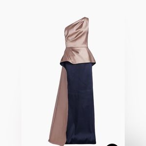 Rickie Freeman One-Shoulder Peplum Gown- NEW, Navy
